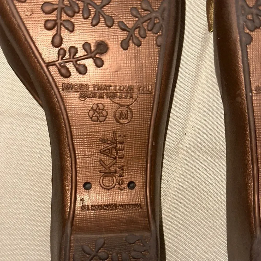 OKA b. Brown/Bronze Bow Women's Slide Sandals Size 6